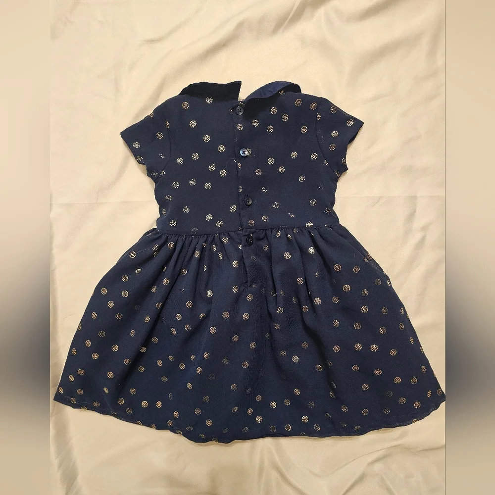 Cute Baby Party Dress- Navy With Silver Polka Dots- size 12 Month